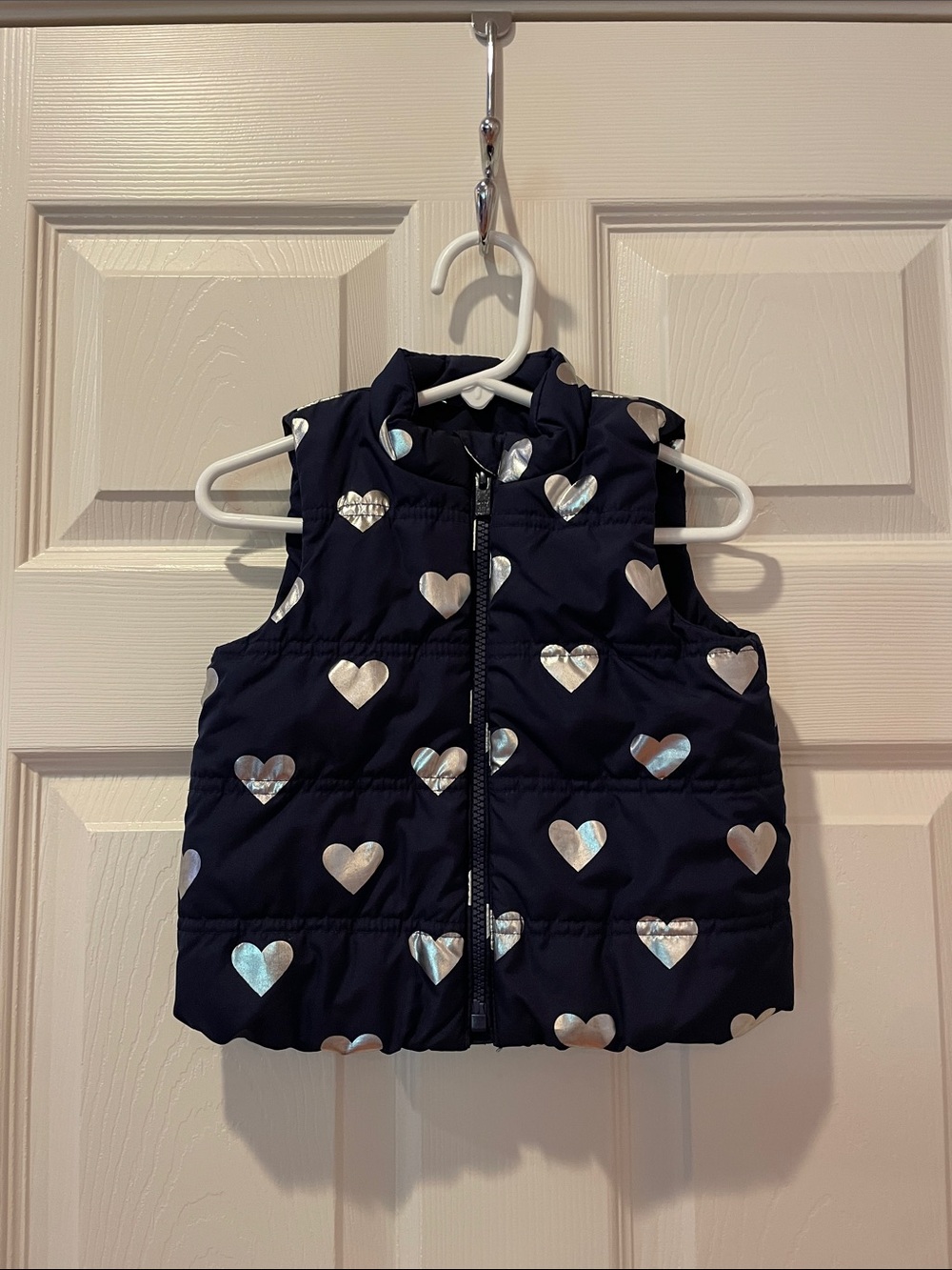 Baby Gap Navy Puffer Vest with Silver Hearts size 18-24 months